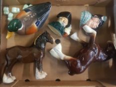 Beswick 818 Shire horse together with a melba ware style shire horse, ceramic duck dish & A Kelsbor