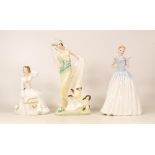 Royal Doulton Lady Figures Happy Birthday 2002 Hn4393, Summers Day Hn2181 & damaged Harriet Hn3794(