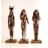 Three Copper Effect Leonardo Ancient Egyptian Figures, tallest 30cm(3)