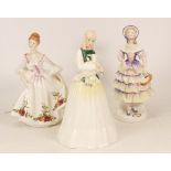 Three Royal Doulton Lady Figures to include Springtime HN3033, Old Country Roses HN3221 and Meg