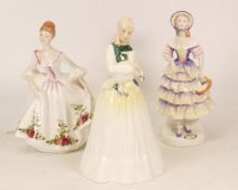 Three Royal Doulton Lady Figures to include Springtime HN3033, Old Country Roses HN3221 and Meg