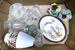 A mixed collection of items to include 2nds Wedgwood Clio patterned vase, cut glass items, oval