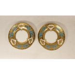 Two De Lamerie Fine Bone China heavily gilded Blue Majestic patterned sideplates, specially made