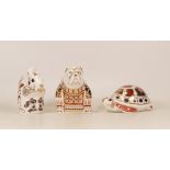 Royal Crown Derby Paperweights Bulldog, Squirrel and Tortoise, gold stopper (3)