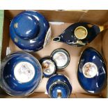 A collection of later Carlton ware decorated blue pieces including jar & cover, dishes etc (7)