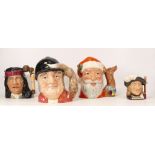 Royal Doulton Large Character Jug Santa Claus D6675, Gone Away D6531, 2nds Geronimo D6733 & small