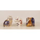 Royal Crown Derby Paperweights King Charles Spaniel, Squirrel and snake, gold stopper (3)