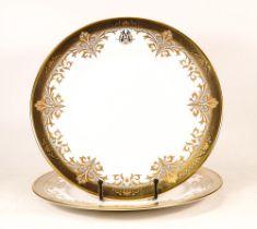 De Lamerie Fine Bone China heavily gilded Silver & Gilt Rimmed Plates with Personalized Motif,