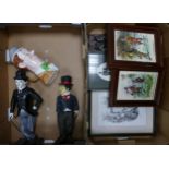 A Mixed Collection of Items to include Figures of Charlie Chaplin, Laurel & Hardy Pewter Lidded