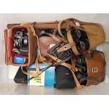 Mixed optics to include 2 cased pairs of binoculars/field glasses, vintage cameras, cased vintage