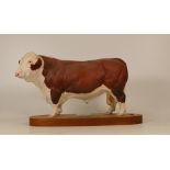 Beswick Connoisseur Model Matte Polled Hereford Bull on Stand.
