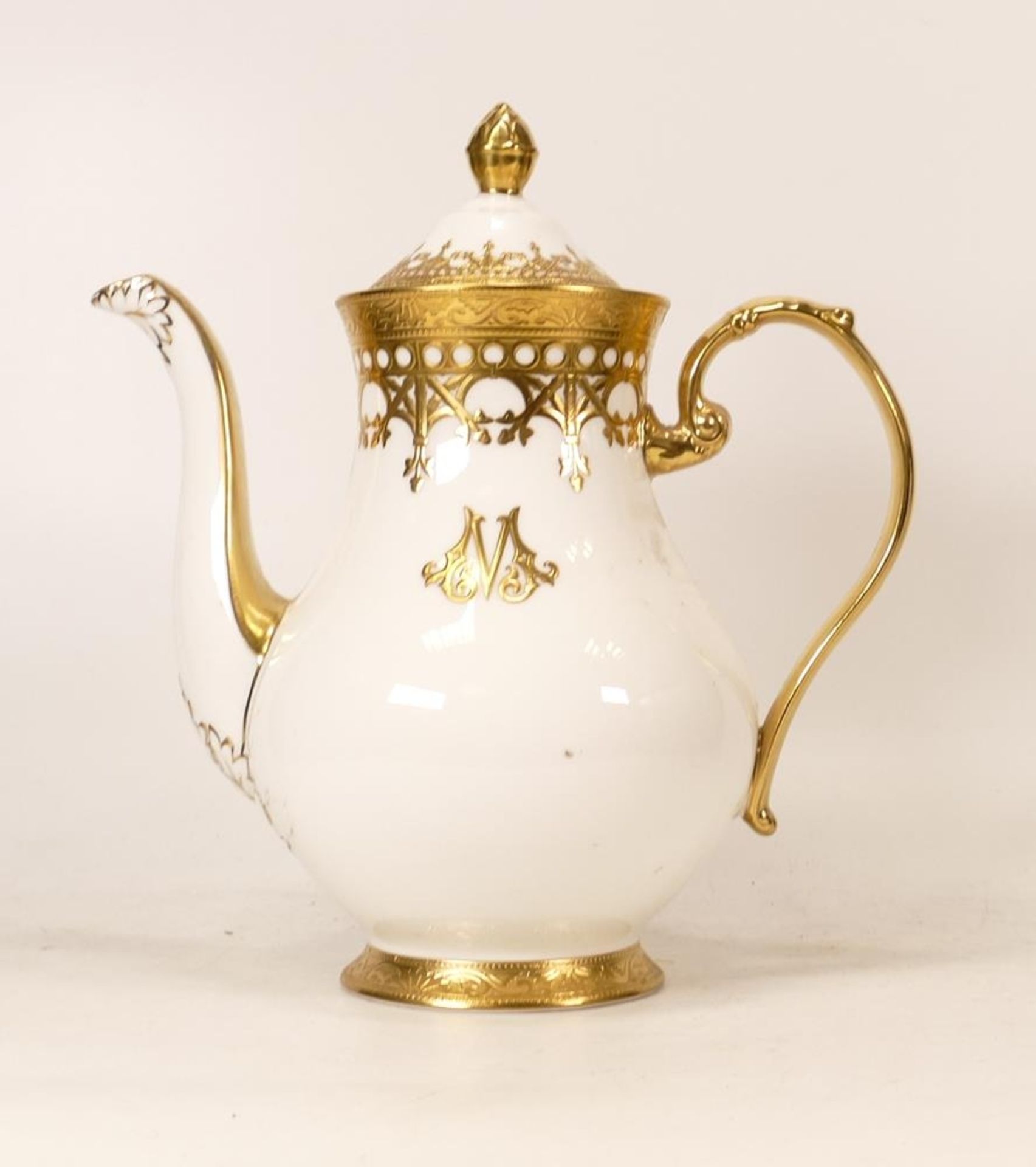 De Lamerie Fine Bone China heavily gilded Private Commission Coffee Pot, specially made high end