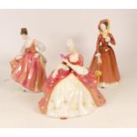 Three Royal Doulton Lady Figures to include Wistful HN2396, Fair Lady (Coral Pink) HN2835 and