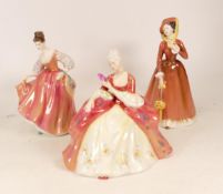 Three Royal Doulton Lady Figures to include Wistful HN2396, Fair Lady (Coral Pink) HN2835 and