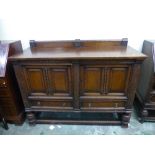 Solid Oak Carved Sideboard Dresser on turned supports 137cm W x 97cm H x 52.5cm D