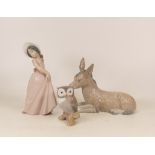 Lladro figures girl in pink dress 6276, Lladro owl and Nao Donkey (3)