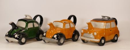 Three Carltonware Automobile Teapots (one missing Lid) (3)