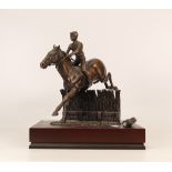 R Cameron bronze figure of racehorse jumping fence (tail a/f)
