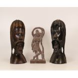 Three Ethnographic Figures to inlcude one Cambodian Carved Stone Deity Figure together with two