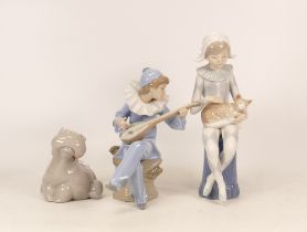 Nao figures Hippopotamus 1321, Pierrot Strumming and Harlequin with cat (3)