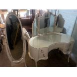 Ivory Gilt ladies dressing table with floating glass top, together with matching stool and cheval