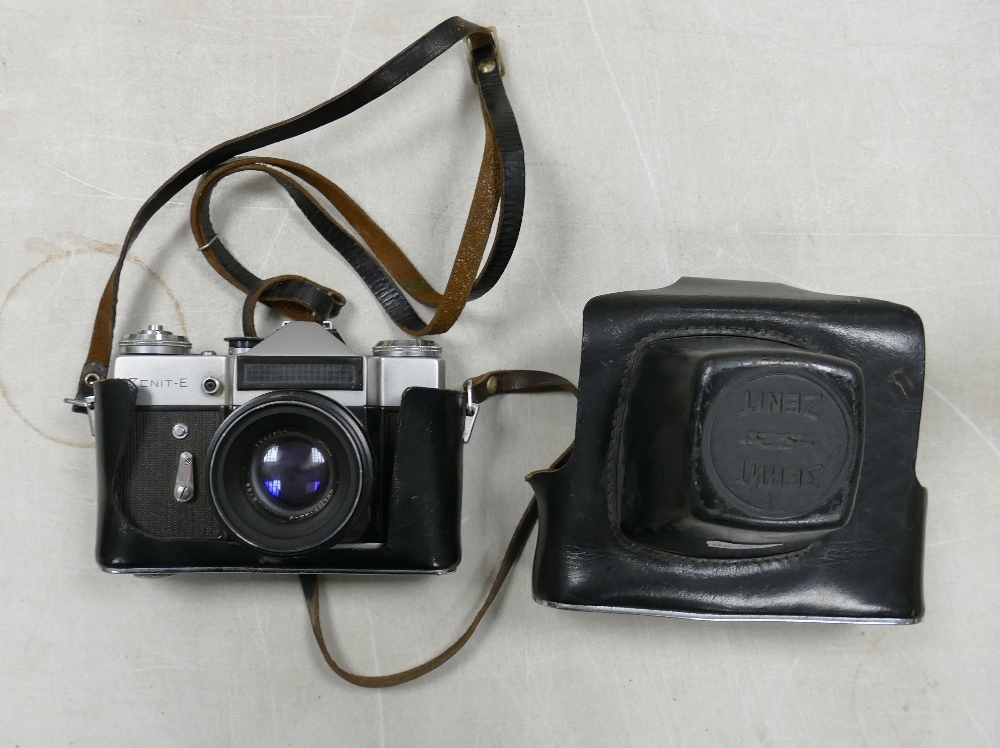 Zenit-E Film Camera with USSR Helios-44 2 Lens in Leather Case.