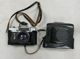 Zenit-E Film Camera with USSR Helios-44 2 Lens in Leather Case.
