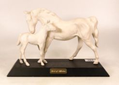Beswick white matte horse & foal Spirit Of affection on black wooden plinth.