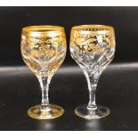 Two De Lamerie Fine Bone China heavily gilded Non Matching Wine Glasses, specially made high end