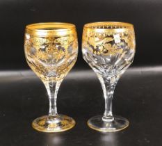 Two De Lamerie Fine Bone China heavily gilded Non Matching Wine Glasses, specially made high end