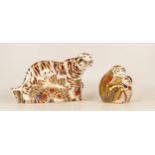 Royal Crown Derby Bengal Tiger Paperweight with Silver Stopper together with Monkey and Baby also