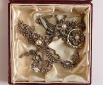 A collection of Silver marcasite jewellery including necklet, pendant & necklace, ring and brooch,