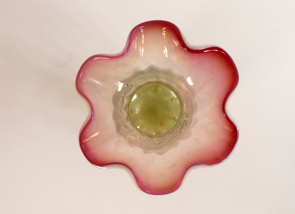 19th century Vaseline glass vase, tiny chip to base, height 21cm - Bild 2 aus 4