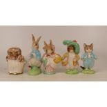 Five large Royal Albert Beatrix Potter BP6b figures to include Peter Rabbit, Mrs Rabbit, Tiggy-