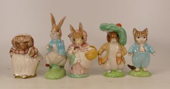 Five large Royal Albert Beatrix Potter BP6b figures to include Peter Rabbit, Mrs Rabbit, Tiggy-