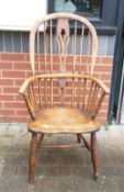 19th Century Elm and Beech Fiddleback Windsor Chair in H-Shaped Stretcher. Height: approx. 104cm