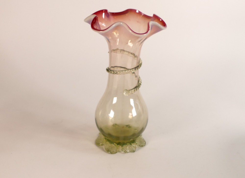 19th century Vaseline glass vase, tiny chip to base, height 21cm - Bild 3 aus 4