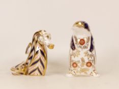 Royal Crown Derby paperweights Platypus and Seahorse, gold stopper (2)