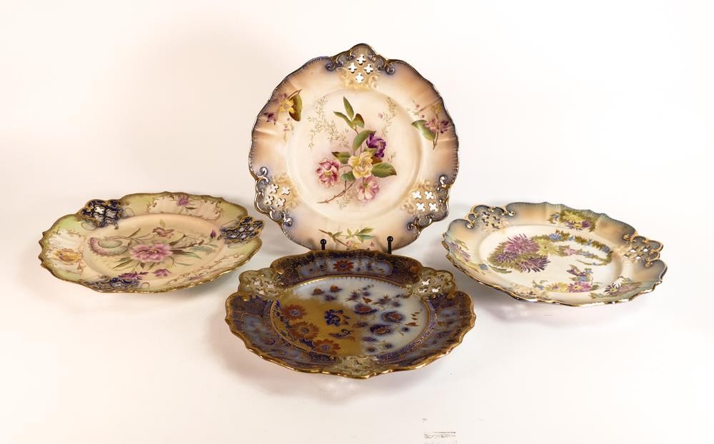 Four Carlton ware Ivory Blushware reticulated plates in the Camelia, Regalia, Carnation and Floral