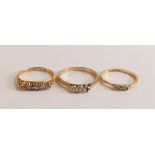 2 x 18ct gold & diamond rings, a 5 stone & a 3 stone, combined weight 4.82g, together with 9ct