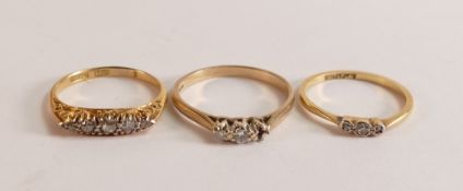 2 x 18ct gold & diamond rings, a 5 stone & a 3 stone, combined weight 4.82g, together with 9ct