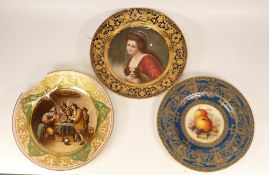 Three Damaged Handpainted Cabinet Plates to include Royal Worcester Blue Ground Plate with Fruit