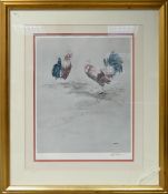E. R. Sturgeon (20th Century) 'The Rivals' Framed and Signed Print of Cockerels. Height: width :