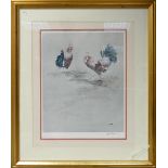 E. R. Sturgeon (20th Century) 'The Rivals' Framed and Signed Print of Cockerels. Height: width :