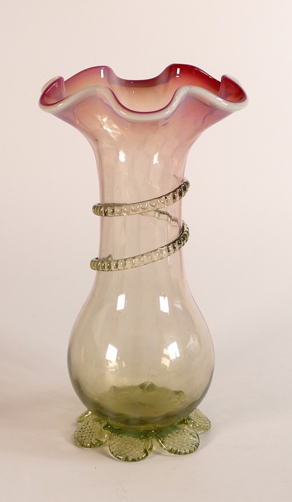 19th century Vaseline glass vase, tiny chip to base, height 21cm
