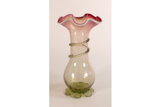 19th century Vaseline glass vase, tiny chip to base, height 21cm - Image 1 of 4