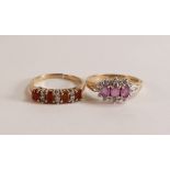 Two 9ct gold ladies dress rings, one set with orange & white stones, ring cut,size M and the other