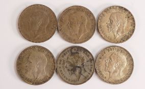 6 x George V 1935, 50% silver UK crowns all in very high grade.