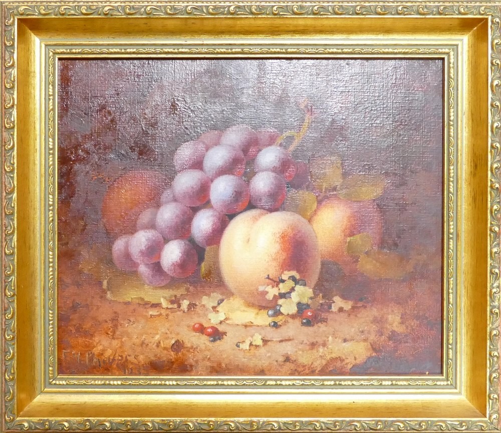 Frederick H. CHIVERS, (1881-1965). Oil painting on board of mixed fruit, dated 1935, 25cm x 30cm