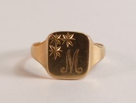 9ct gold gentleman's signet ring, size T, 3.1g.